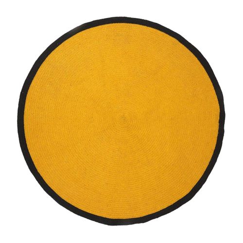 Tapis Rond D.120cm Style Rétro Coton Jaune Moutarde Et Bord Noir - Kitts