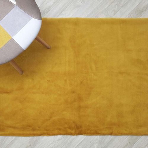 Tapis 120x170cm Imitation Fourrure Fine Jaune Moutarde - Snugly