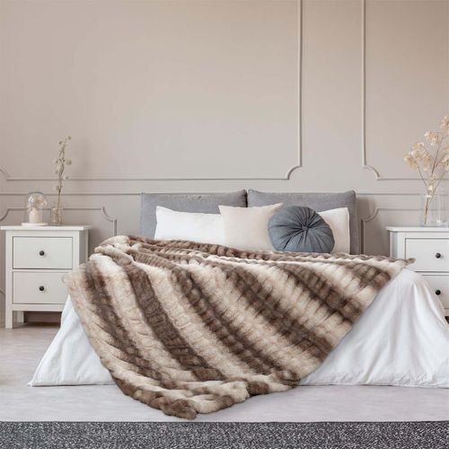 Plaid Ultra Doux 140x200cm Imitation Fourrure Texturée Marron Et Crème - Iconic