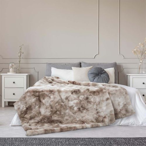 Plaid Ultra Doux 140x200cm Imitation Fourrure Ombrée Coloris Marron Et Blanc - Fluffy