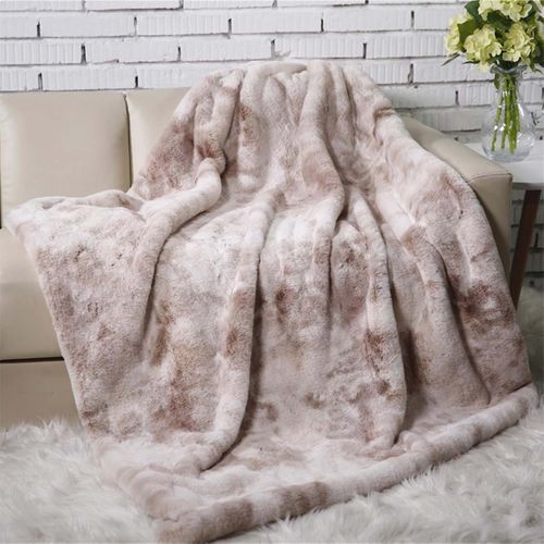 Plaid Ultra Doux 140x200cm Imitation Fourrure Ombrée Coloris Marron Et Blanc - Fluffy
