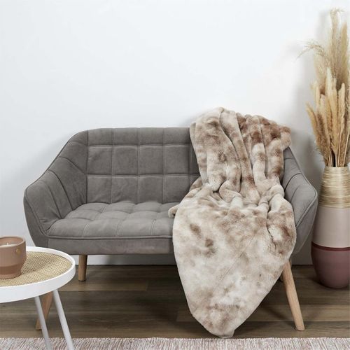 Plaid Ultra Doux 140x200cm Imitation Fourrure Ombrée Coloris Marron Et Blanc - Fluffy
