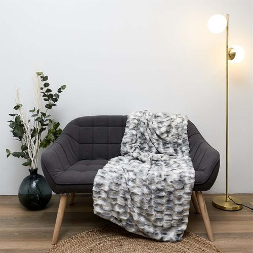 Plaid Ultra Doux 140x200cm Imitation Fourrure Texturée Ombrée Coloris Gris Et Blanc - Fluffy