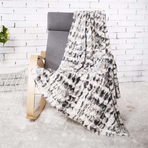 Plaid Ultra Doux 140x200cm Imitation Fourrure Texturée Ombrée Coloris Gris Et Blanc - Fluffy