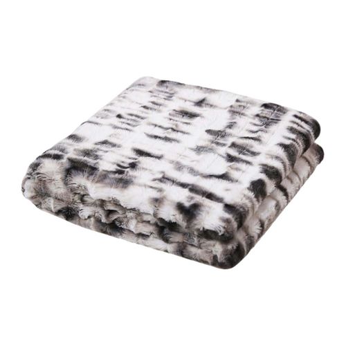 Plaid Ultra Doux 140x200cm Imitation Fourrure Texturée Ombrée Coloris Gris Et Blanc - Fluffy