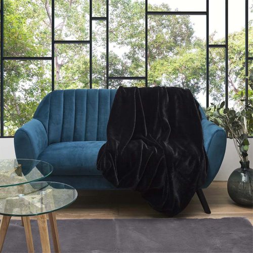 Plaid Ultra Doux 120x150cm Imitation Fourrure Noire - Fluffy