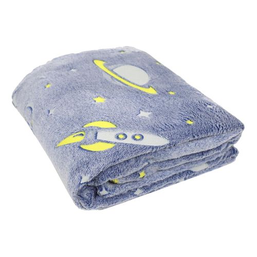 Parure De Lit Phosphorescente 140x200cm Bleue Motifs Spaciaux - Wolowitz