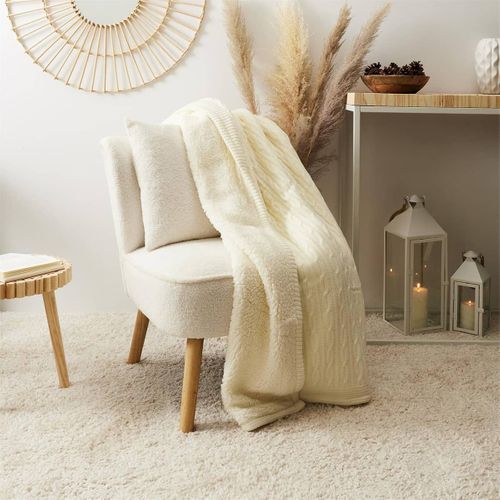 Plaid 120x150cmm Torsadé Crème Et Sherpa - Elina