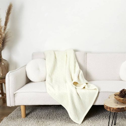 Plaid 120x150cmm Torsadé Crème Et Sherpa - Elina