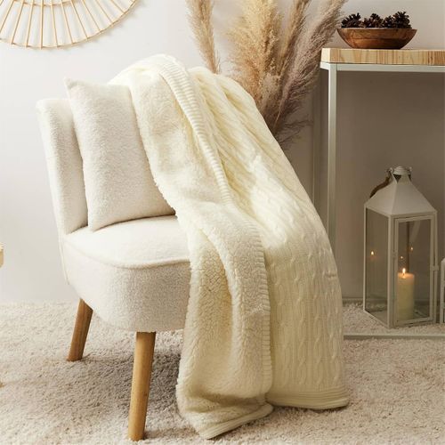 Plaid 120x150cmm Torsadé Crème Et Sherpa - Elina