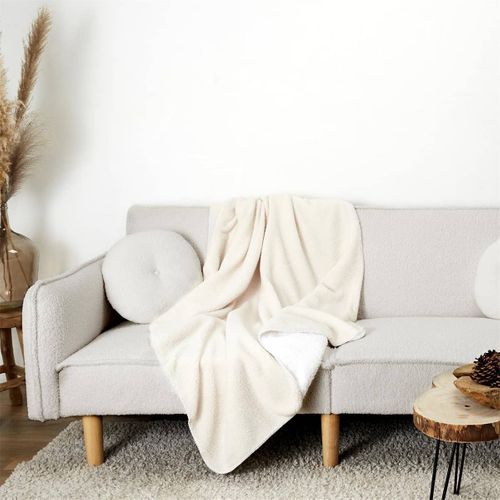 Plaid 120x150cm Tissu Bouclette Crème Et Sherpa - Ivy