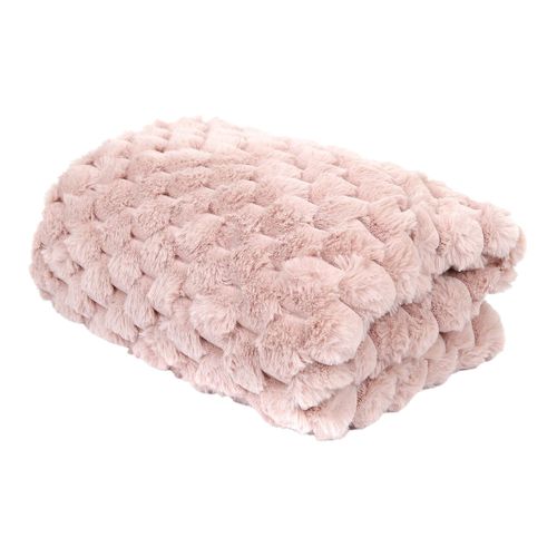 Plaid Ultra Doux 120x150cm Imitation Fourrure Nid D'abeille Rose - Fluffy