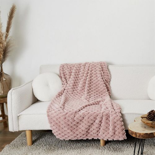 Plaid Ultra Doux 120x150cm Imitation Fourrure Nid D'abeille Rose - Fluffy
