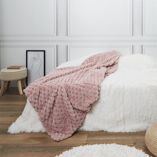 Plaid Ultra Doux 120x150cm Imitation Fourrure Nid D'abeille Rose - Fluffy