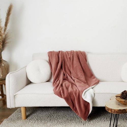 Plaid Ultra Doux 140x200cm Imitation Fourrure Texturée Rose Et Sherpa - Katsu