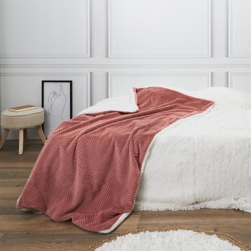 Plaid Ultra Doux 140x200cm Imitation Fourrure Texturée Rose Et Sherpa - Katsu