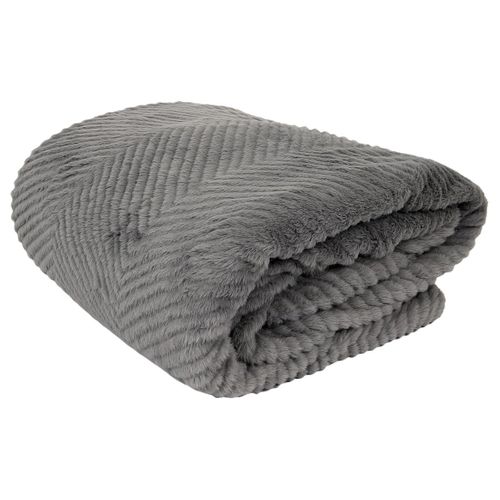 Plaid Ultra Doux 140x200cm Imitation Fourrure Texturée Grise Et Sherpa - Katsu