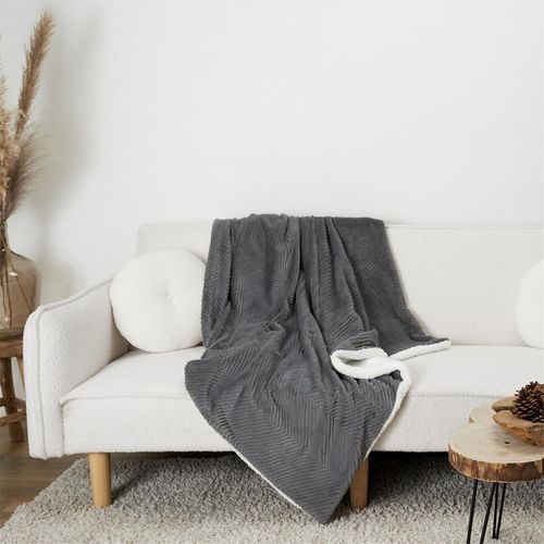 Plaid Ultra Doux 140x200cm Imitation Fourrure Texturée Grise Et Sherpa - Katsu
