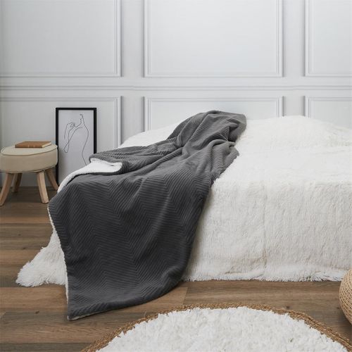 Plaid Ultra Doux 140x200cm Imitation Fourrure Texturée Grise Et Sherpa - Katsu