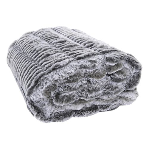 Plaid Ultra Doux 120x150cm Imitation Fourrure Vague Coloris Gris - Fluffy