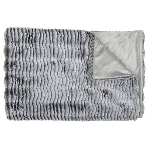 Plaid Ultra Doux 120x150cm Imitation Fourrure Vague Coloris Gris - Fluffy
