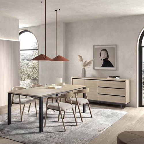 Buffet 2 Portes 3 Tiroirs Aspect Bois Finition Urban Oak - Bonnie