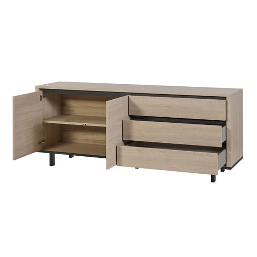 Buffet 2 Portes 3 Tiroirs Aspect Bois Finition Urban Oak - Bonnie