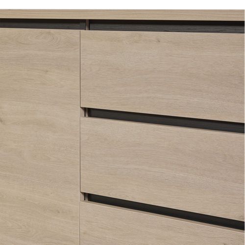 Buffet 2 Portes 3 Tiroirs Aspect Bois Finition Urban Oak - Bonnie