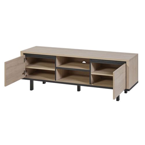 Meuble TV 2 Portes Et Niches Centrales Aspect Bois Finition Urban Oak - Bonnie