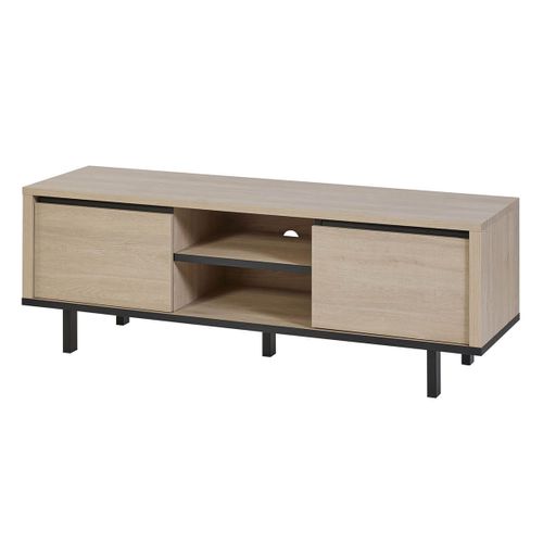 Meuble TV 2 Portes Et Niches Centrales Aspect Bois Finition Urban Oak - Bonnie