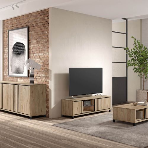 Ensemble Séjour Buffet + Table Basse + Meuble TV Aspect Bois - Anthony