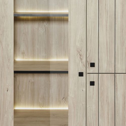 Argentier 3 Portes Dont 1 Vitrée Avec LEDs Aspect Lames De Bois Finition Beach - Thomas