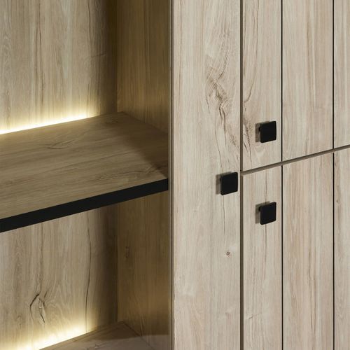 Argentier 3 Portes Dont 1 Vitrée Avec LEDs Aspect Lames De Bois Finition Beach - Thomas