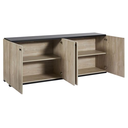 Ensemble Séjour Buffet + Table Aspect Lames De Bois Finition Beach Et Noir - Thomas