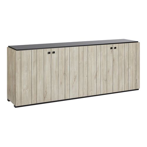 Ensemble Séjour Buffet + Table Aspect Lames De Bois Finition Beach Et Noir - Thomas