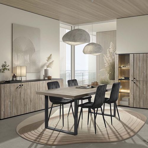 Ensemble Séjour Complet Aspect Lames De Bois Finition Beach Et Noir - Thomas