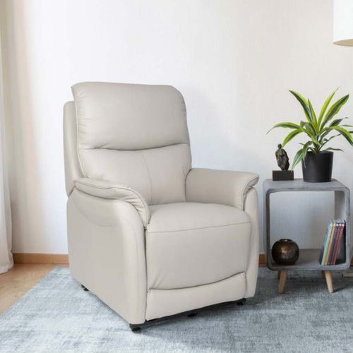 Fauteuil Relax Releveur En Cuir Vachette Gris Clair - Sultan