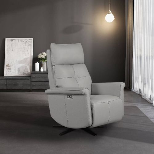 Fauteuil Pivotant Relax Releveur En Cuir Vachette Gris Clair - Venusia