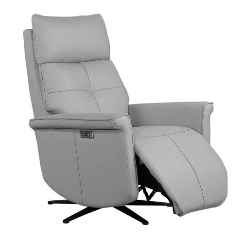 Fauteuil Pivotant Relax Releveur En Cuir Vachette Gris Clair - Venusia