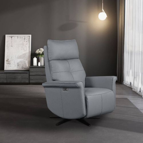 Fauteuil Pivotant Relax Releveur En Cuir Vachette Gris Glacier - Venusia