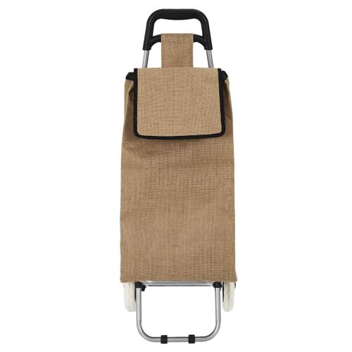Chariot De Courses 2 Roues En Toile De Jute Marron Avec Une Poche (h95cm) - Jutty