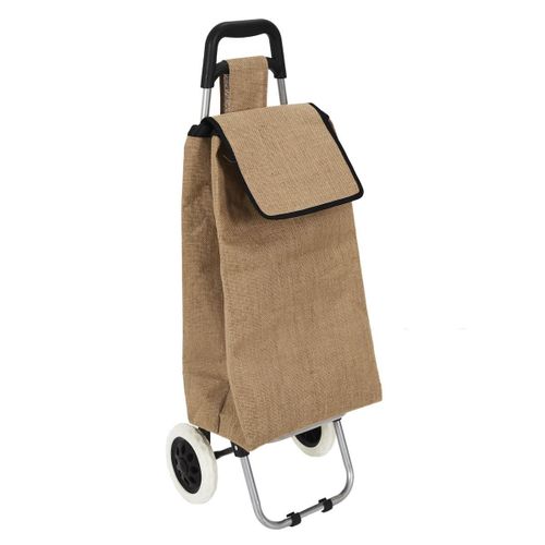 Chariot De Courses 2 Roues En Toile De Jute Marron Avec Une Poche (h95cm) - Jutty