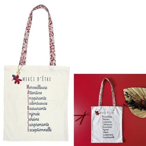 Tote Bag Blanc Et Rouge Avec Message "merci D?être?" (36,5x42 Cm) - Gratida