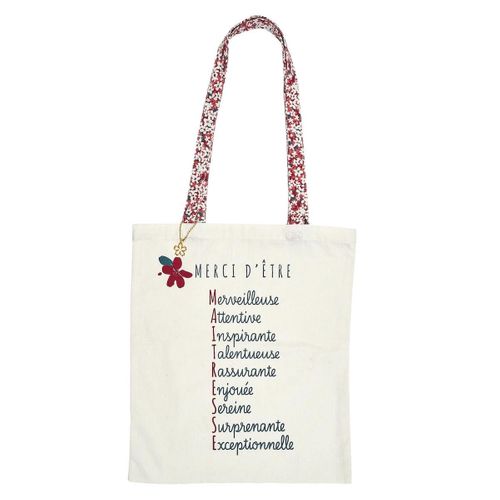 Tote Bag Blanc Et Rouge Avec Message "merci D?être?" (36,5x42 Cm) - Gratida