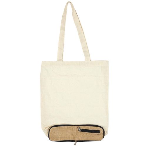Tote Bag Pliable En Coton Blanc Avec Pochette En Jute (42 X 36,5 Cm) - Jutty