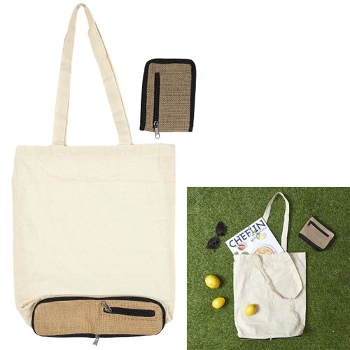Tote Bag Pliable En Coton Blanc Avec Pochette En Jute (42 X 36,5 Cm) - Jutty