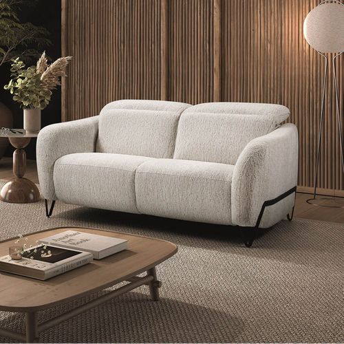 Canapé Fixe 2 Places Tissu Polyester Beige Avec Têtières Inclinables Manuelles - Amsten