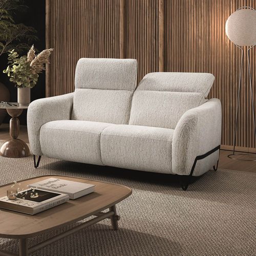 Canapé Fixe 2 Places Tissu Polyester Beige Avec Têtières Inclinables Manuelles - Amsten