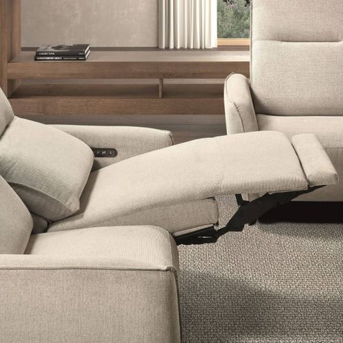 Canapé Relax Électrique 3 Places Tissu Polyester Beige - Miramar