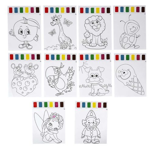 Lot De 10 Feuilles De Peinture à L'eau A4 Avec 2 Pinceaux -